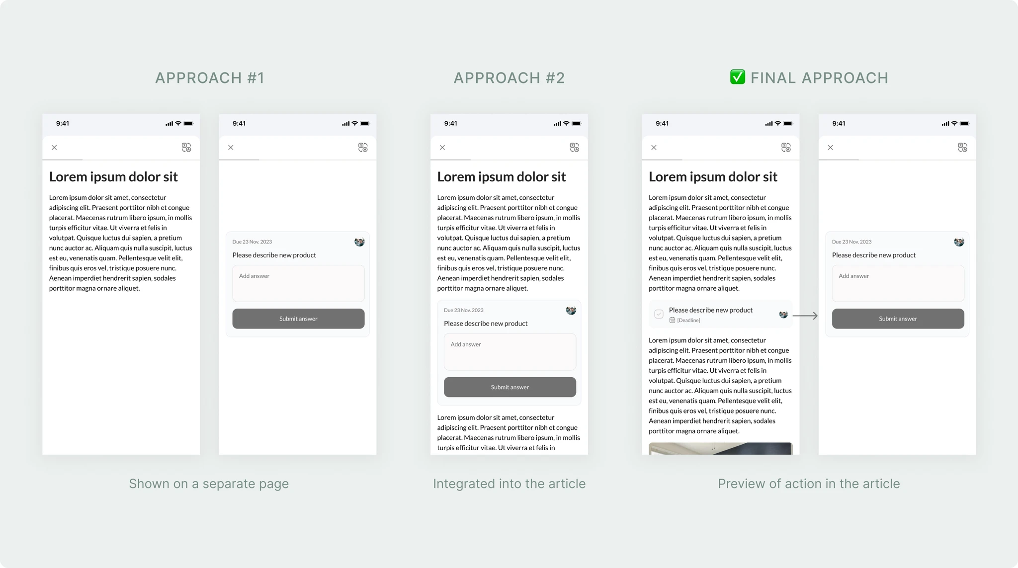 Different approaches to incorporating actions into articles
